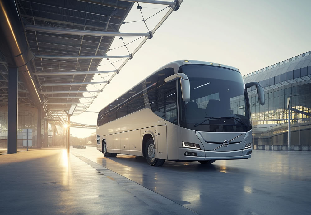 A bus standing at a bus station